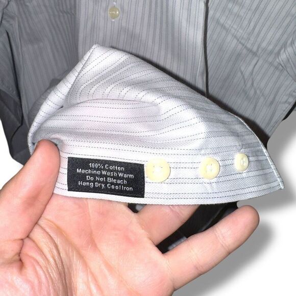 David Donahue White & Gray Striped Dress Shirt Size L 16.5 34/35 - Picture 7 of 8